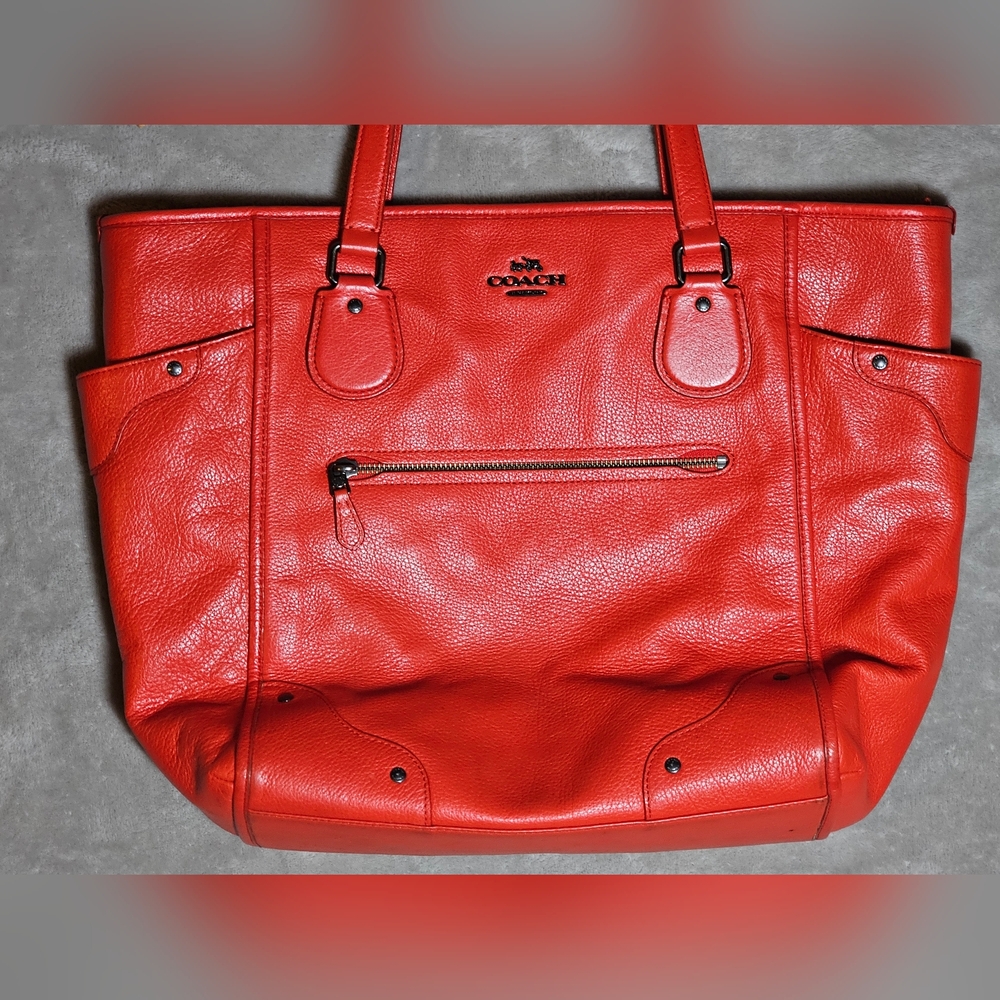 Coach 34039 Mickie Tote in Red Grain Leather Dual Handle‎ Top Zipper